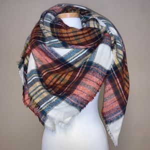 Steve Madden - Colorful Plaid Blanket Scarf w Gold Accent